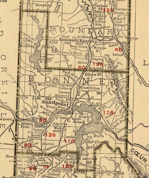 1924 Rand McNally map of Bonner County Idaho